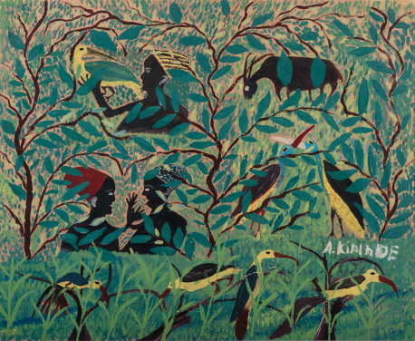 A. Kipinde
Untitled (Women, Birds
and Antelope)
Oil on paper
46 x 56.5 cm
Signed ‘A. KIPINDE’
ca. 1950
Pierre Loos Collection
Image Courtesy of Michael De Plaen