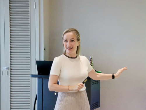 Professor Olga Zayts sharing about team research on mental health